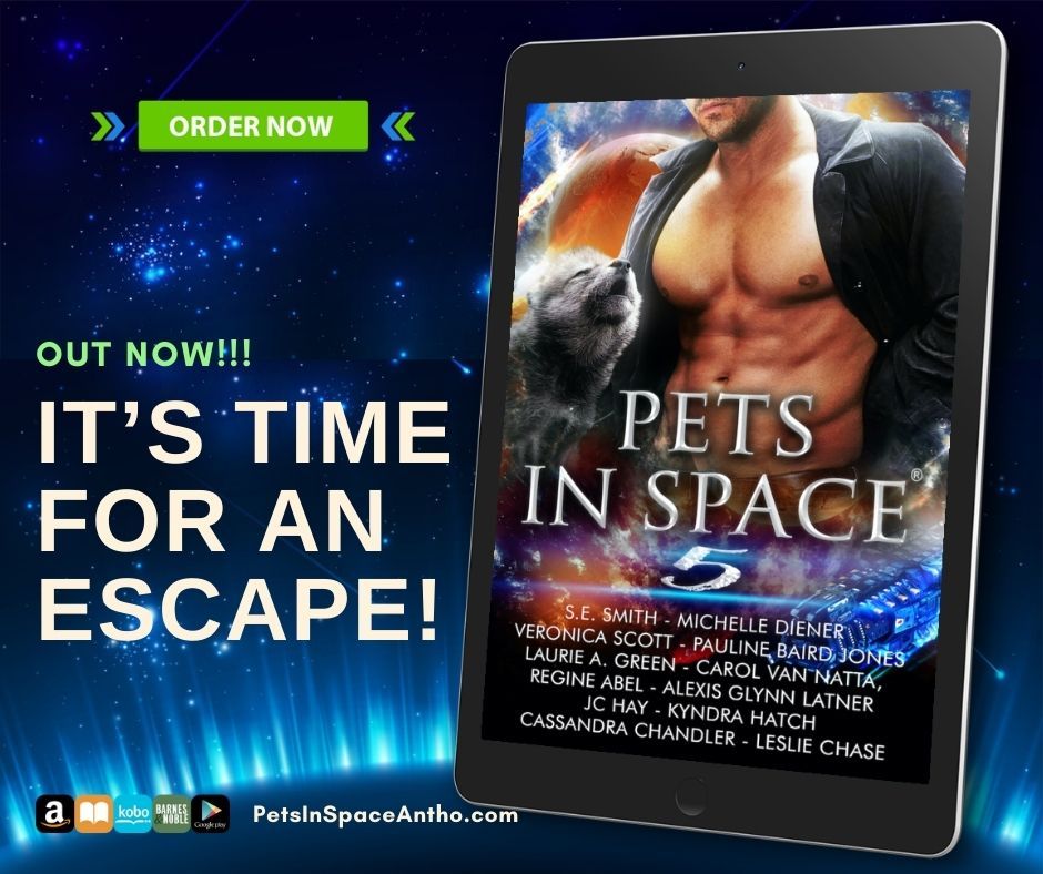Pets in Space 5 cover on an e-reader with the words "It's Time for an Escape!"